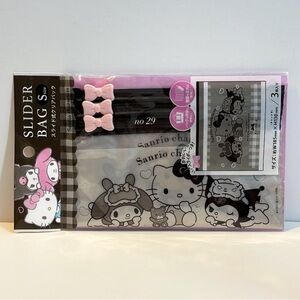Sanrio Hello Kitty Kuromi My Melody 3-Pk Pink Bow Slider Blag Transparent Bags